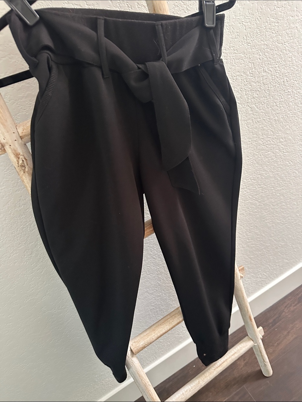 Rewash Black Paperbag Ankle Tie Pants - Women